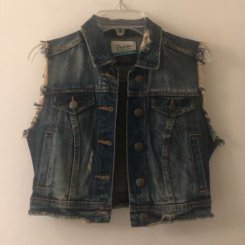 Zara Trafaluc cropped distressed denim vest